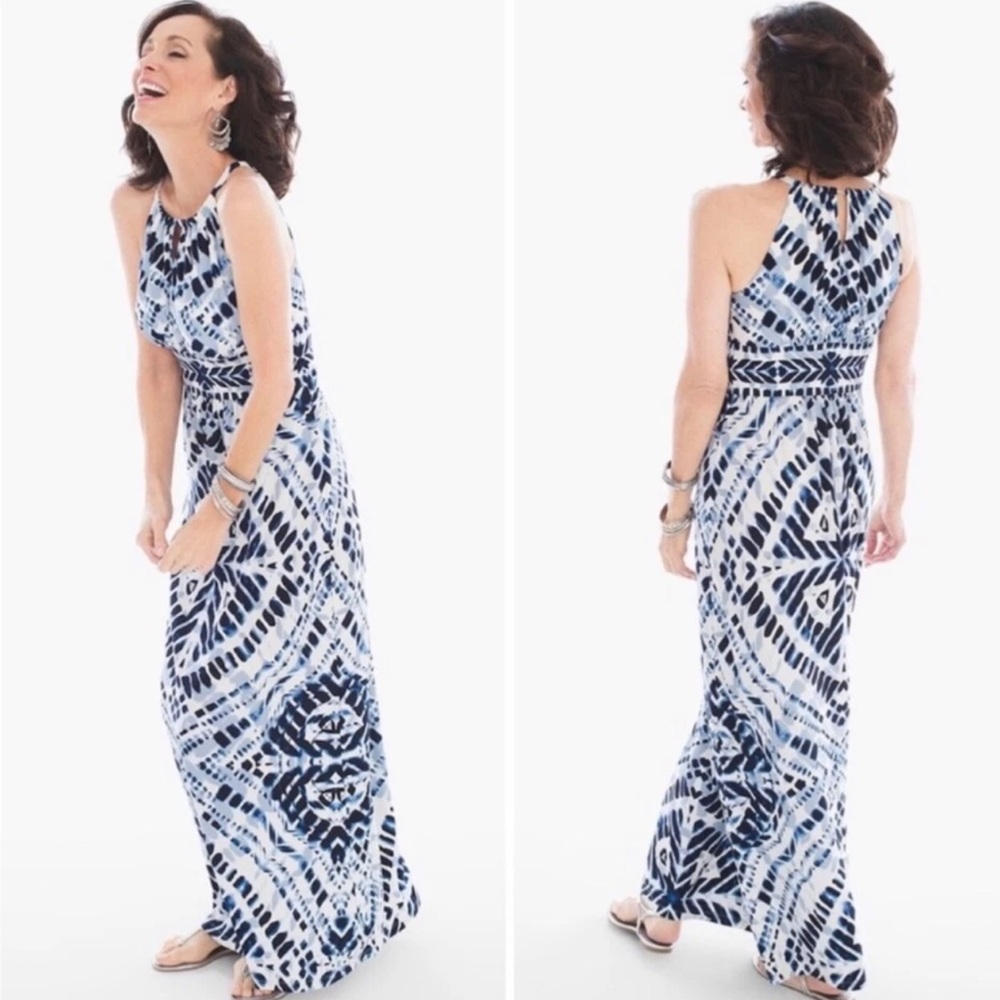 Chicos’s Blue Diamond Tie Dye Maxi Dress